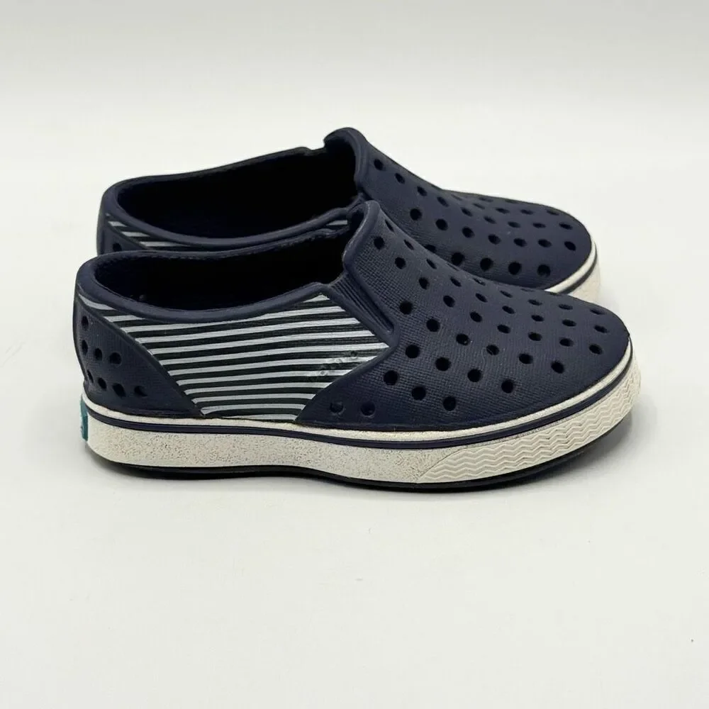 Native Miles Navy Blue Stripe Regatta Slip On Sandals - Toddler US C5